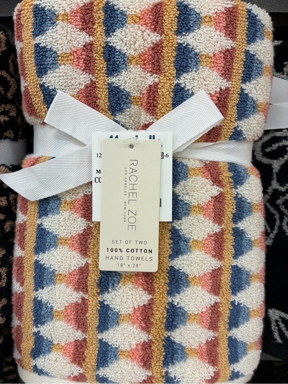 Rachel Zoe Geometric Cotton Hand Towels - Blue, Rust, Yellow, Cream